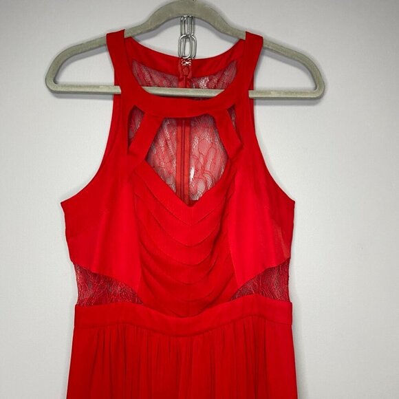 NWT Retail: $188 BCBGeneration Red Lace Chiffon Formal Maxi Gown Womens size 10 - Picture 3 of 7